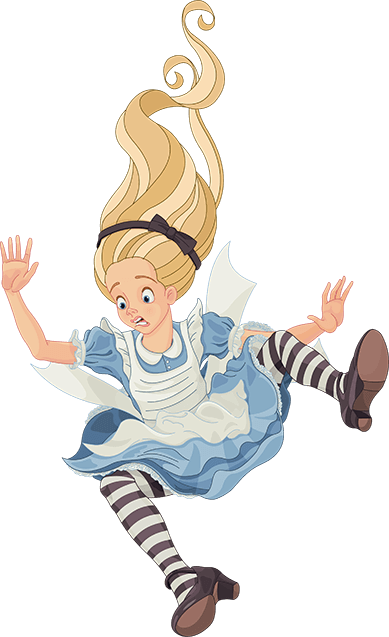 Alice falling down the rabbit hole.