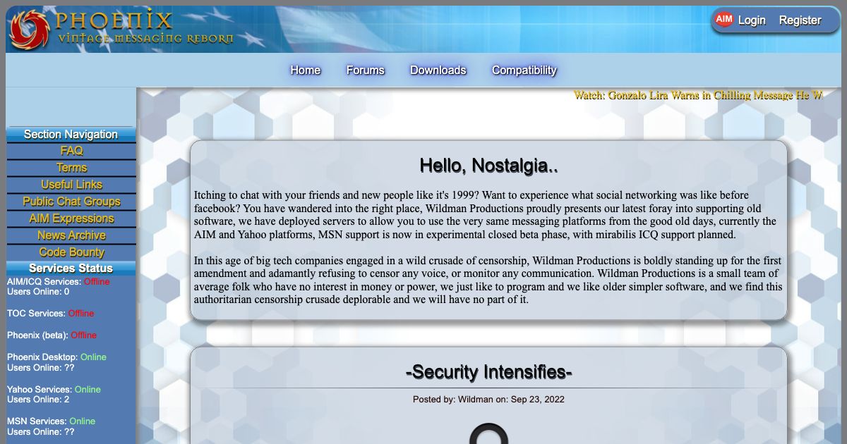 Screenshot of web page.