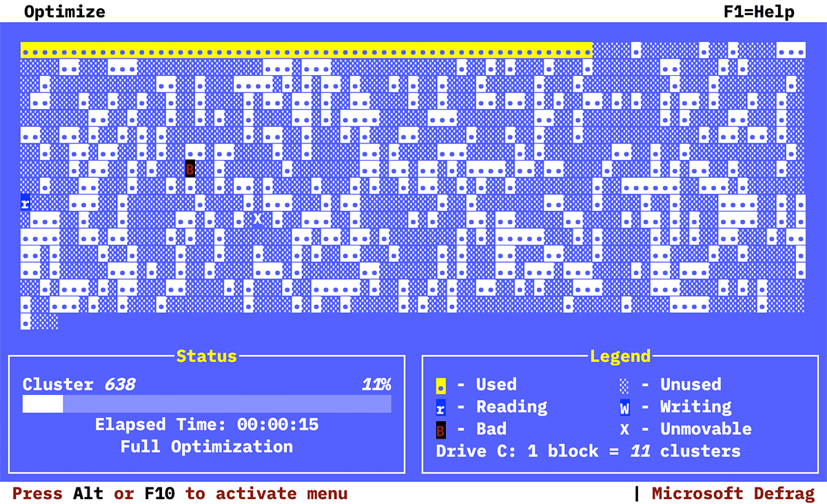 Similar text based UI to Fig 1. This looks much closer to the Defrag I remember using.