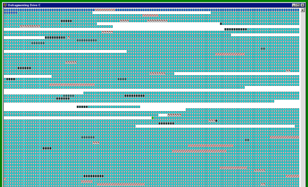 An HTML reproduction of the Windows 98 defragment drive interface.