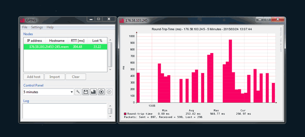 Graphing ping response times with gping