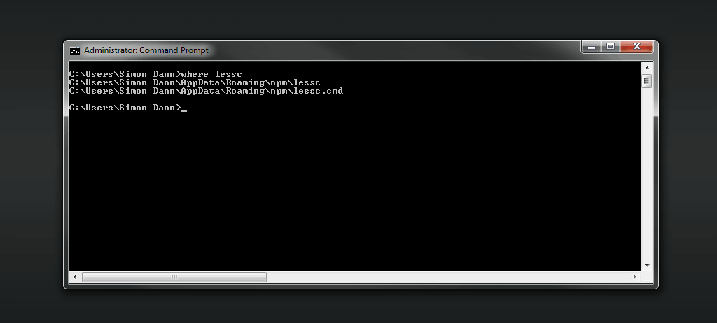 Finding where lessc is on your computer